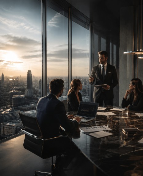 Réunion stratégique entre dirigeants et professionnels